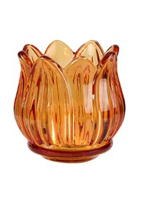 Theelichthouder/kandelaar glas flower D 7 x H 7 cm orange
