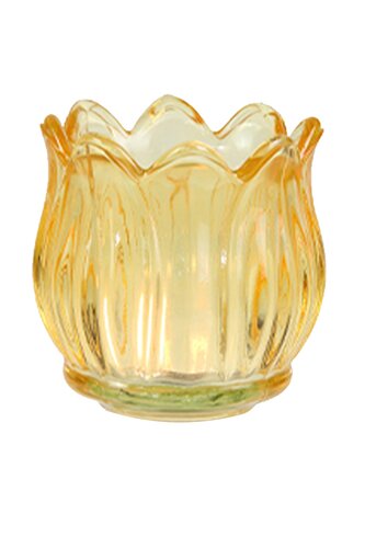 Theelichthouder/kandelaar glas flower D 7 x H 7 cm yellow