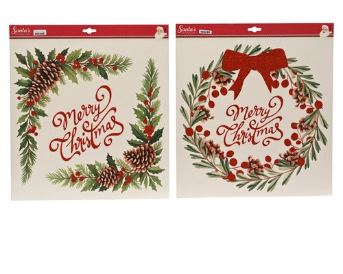 Raamdecoratie kerstwens kunststof - L38xH42cm Rood per stuk