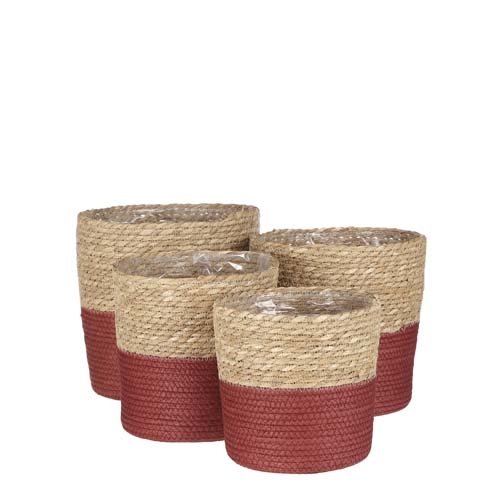 Rachel mand rond d.rood set van 4 - h25xd25cm