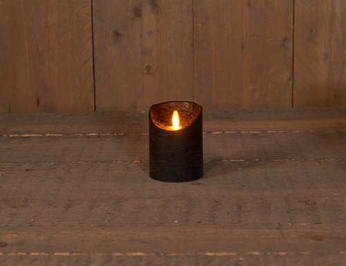 Rustieke LED-kaars met bewegende vlam 7,5 x 10 cm Zwart met timer