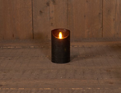 Rustieke LED-kaars met bewegende vlam 7,5 x 12,5 cm Zwart met timer