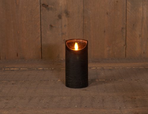 Rustieke LED-kaars met bewegende vlam 7,5 x 15 cm Zwart met timer