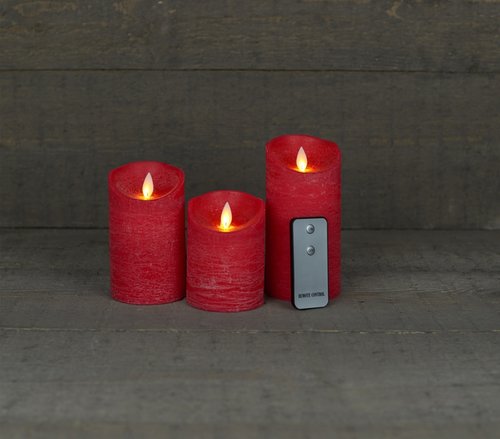 Anna’s Collection 3st. LED Rustiek wax stompkaars Rood - Ø 7,5 x H 10/12,5/15 cm - afbeelding 1