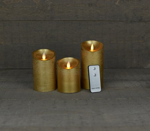 Anna’s Collection 3st. LED Rustiek wax stompkaars Goud - Ø 7,5 x H 10/12,5/15 cm - afbeelding 2