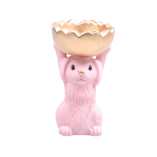 Schaal met haas Roze - D 11 x H 18 cm