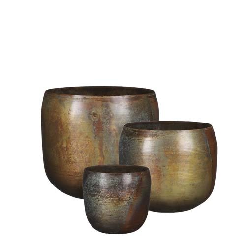 Senna pot rond koper set van 3 - h18,5xd20,5cm