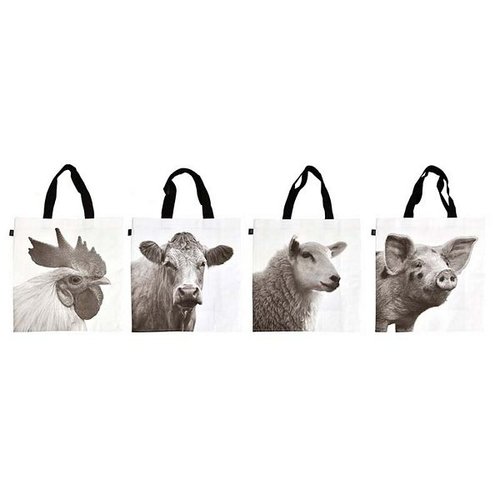 Shopping bag farm animals BW L ass