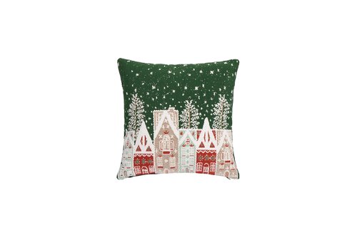Sierkussen jacquard kersthuisjes - L45xB45cm Groen - afbeelding 1