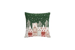 Sierkussen jacquard kersthuisjes - L45xB45cm Groen - afbeelding 1