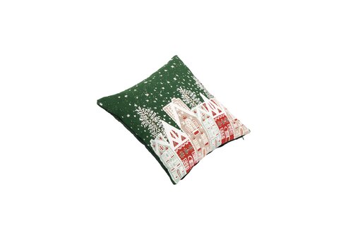 Sierkussen jacquard kersthuisjes - L45xB45cm Groen - afbeelding 3
