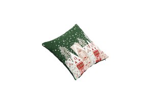 Sierkussen jacquard kersthuisjes - L45xB45cm Groen - afbeelding 3