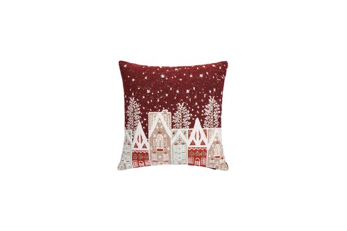 Sierkussen jacquard kersthuisjes - L45xB45cm Rood - afbeelding 1