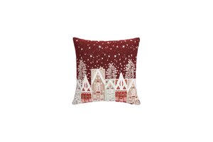 Sierkussen jacquard kersthuisjes - L45xB45cm Rood - afbeelding 1