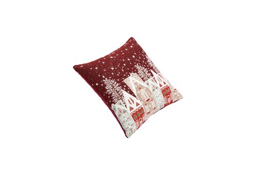 Sierkussen jacquard kersthuisjes - L45xB45cm Rood - afbeelding 3