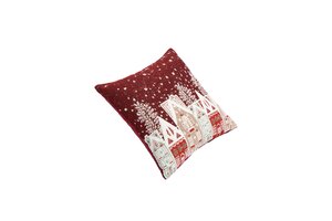 Sierkussen jacquard kersthuisjes - L45xB45cm Rood - afbeelding 3