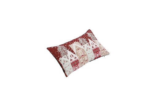 Sierkussen jacquard kersthuisjes - L50xB30cm Rood - afbeelding 3