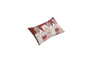 Sierkussen jacquard kersthuisjes - L50xB30cm Rood - afbeelding 3