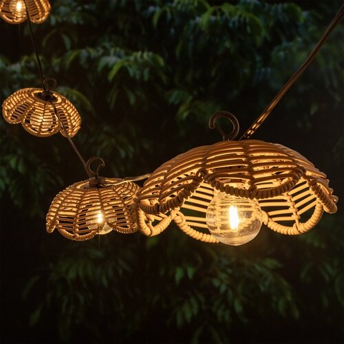 Solar Garden Solar partylight 8L PP rattan E12 G40 kabel bruin - D14xH6cm - afbeelding 3