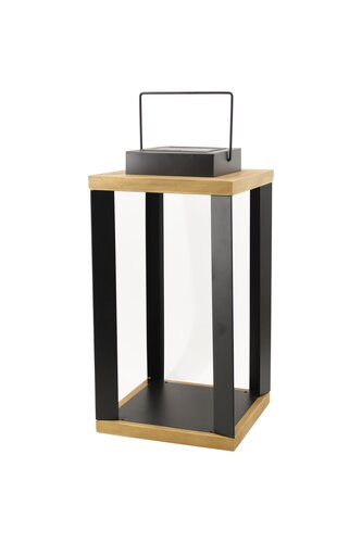 Solar Garden Solar + USB Lantaarn - 22 x 22 x H42cm Hout/Zwart