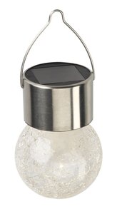 Solar lamp met haak glas craquelee D 6 x H 9 cm RVS - afbeelding 1