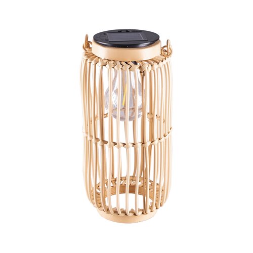 Solar lantaarn cilinder D 12 x H 25 cm PP rattan natural - afbeelding 1