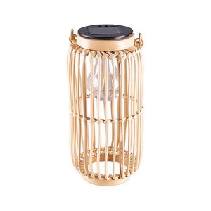 Solar lantaarn cilinder D 12 x H 25 cm PP rattan natural - afbeelding 1