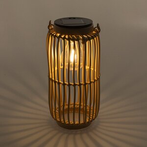 Solar lantaarn cilinder D 12 x H 25 cm PP rattan natural - afbeelding 2