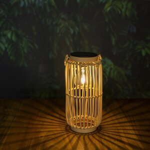 Solar lantaarn cilinder D 12 x H 25 cm PP rattan natural - afbeelding 3