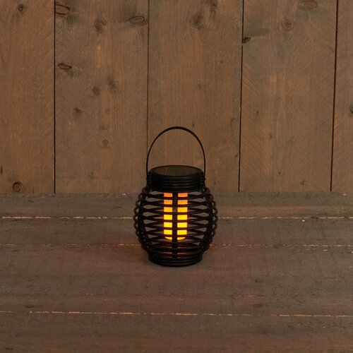 Anna's Collection solar lantaarn met vlameffect zwart LED - H 15 x D 15 cm