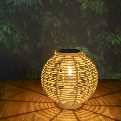 Solar lantaarn rond D 18 cm PP rattan natural - afbeelding 2