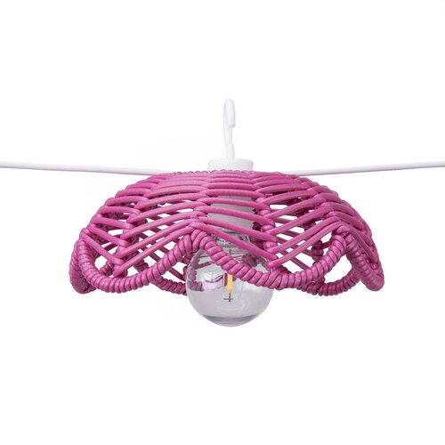 Solar partylight 8L D14H6 PP rattan E12 G40 Fuchsia kabel wit