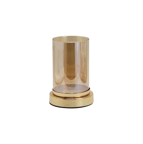 Stompkaarshouder glas en metaal - D12xH17,5cm Goud amber