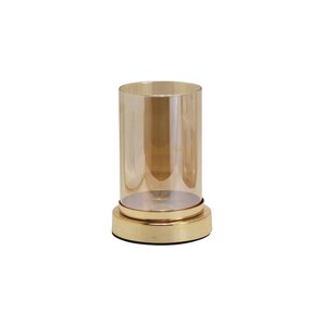 Stompkaarshouder glas en metaal - D12xH17,5cm Goud amber