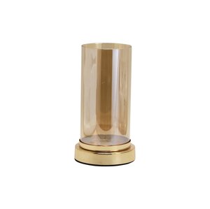 Stompkaarshouder glas en metaal - D12xH22,5cm Goud amber