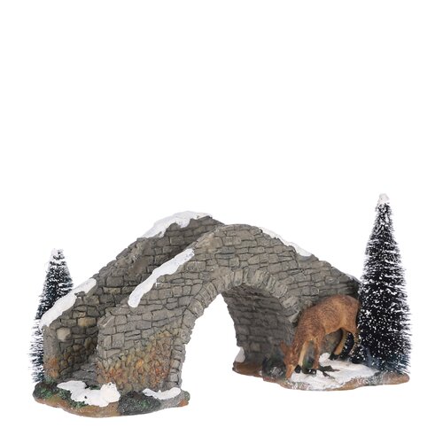 Stone bridge with deer - L 24 x W 11,5 x H 13 cm - afbeelding 1