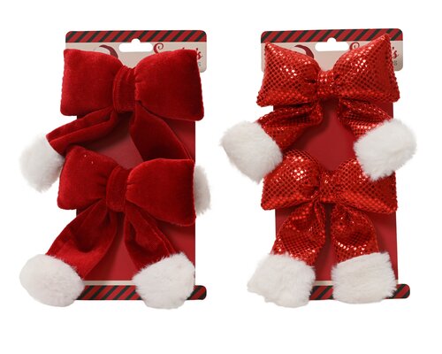 Strik fluweel - L20xB11cm Rood/wit 2 stuks - 2 Varianten - afbeelding 1