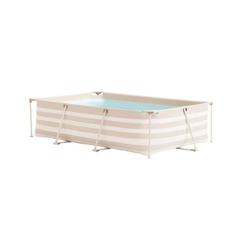 Swim Essentials beige gestreept frame zwembad - B 300 x D 200 cm - afbeelding 1