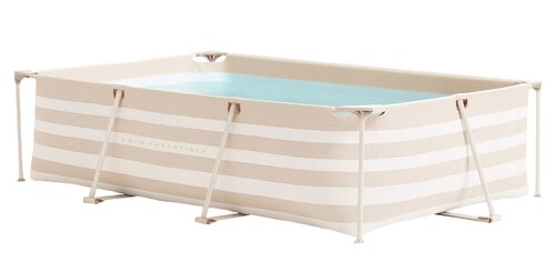 Swim Essentials beige gestreept frame zwembad - L 260 x B 160 cm - afbeelding 1