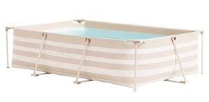 Swim Essentials beige gestreept frame zwembad - L 260 x B 160 cm - afbeelding 1