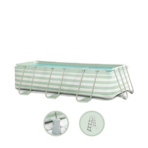 Swim Essentials groen gestreept frame zwembad incl. pomp en trap - B 400 x D 200 cm - afbeelding 1
