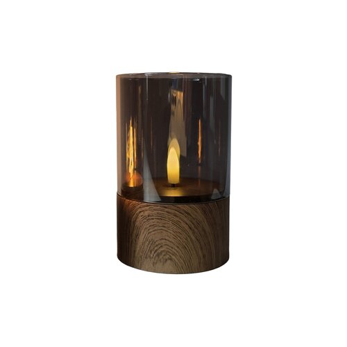Tafellamp D 8 x H 12,5 cm kaars houtlook/glas excl. 2xAA