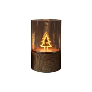 Tafellamp D 8 x H 12,5 cm Kerstboom houtlook/glas excl. 2xAA