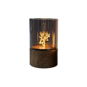 Tafellamp D 8 x H 12,5 cm Rendier houtlook/glas excl. 2xAA