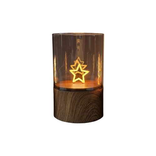 Tafellamp D 8 x H 12,5 cm Ster houtlook/glas excl. 2xAA