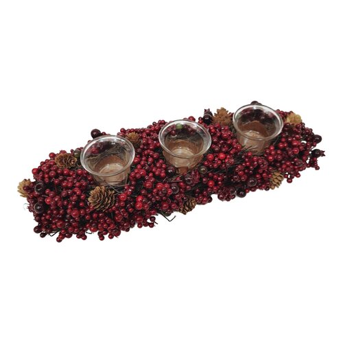 Tafelstuk rode bessen en dennenappels - B41xD14,5xH8cm Groen
