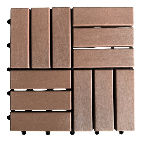 Terrastegel Qlik WPC 12 Latjes 30x30x2,4cm 6st (0,54m²) Teak - afbeelding 1