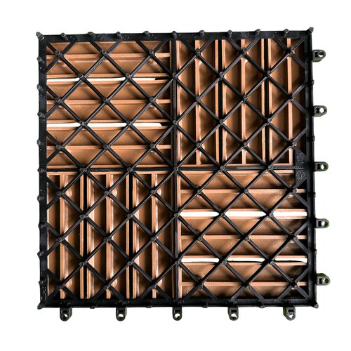 Terrastegel Qlik WPC 12 Latjes 30x30x2,4cm 6st (0,54m²) Teak - afbeelding 2