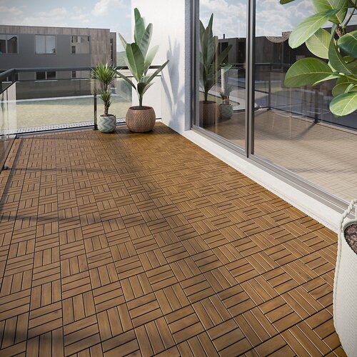 Terrastegel Qlik WPC 12 Latjes 30x30x2,4cm 6st (0,54m²) Teak - afbeelding 4