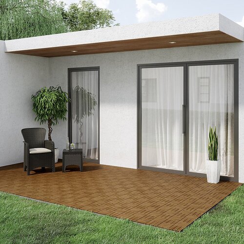 Terrastegel Qlik WPC 12 latjes 30x30x2,4cm 6st (0,54m²) teak - afbeelding 3